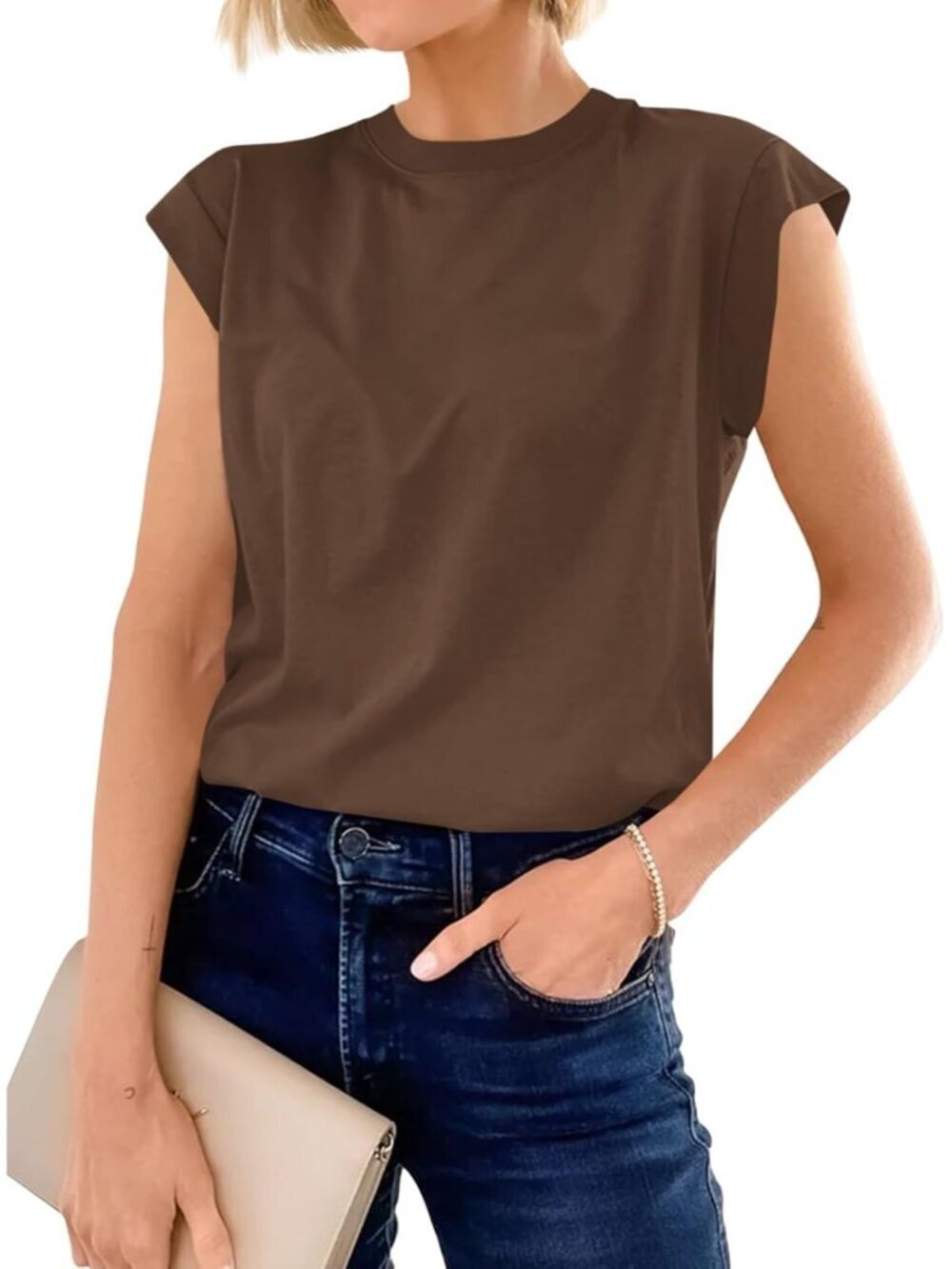 Womens Coffee Short Sleeve Crew Neck Basic Tee Loose Fit Cotton T Shirts